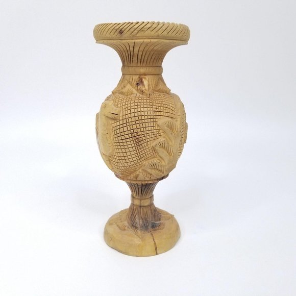 Vintage Hand Carved Wooden Vase Camel Palm Tree 3D - Picture 6 of 11